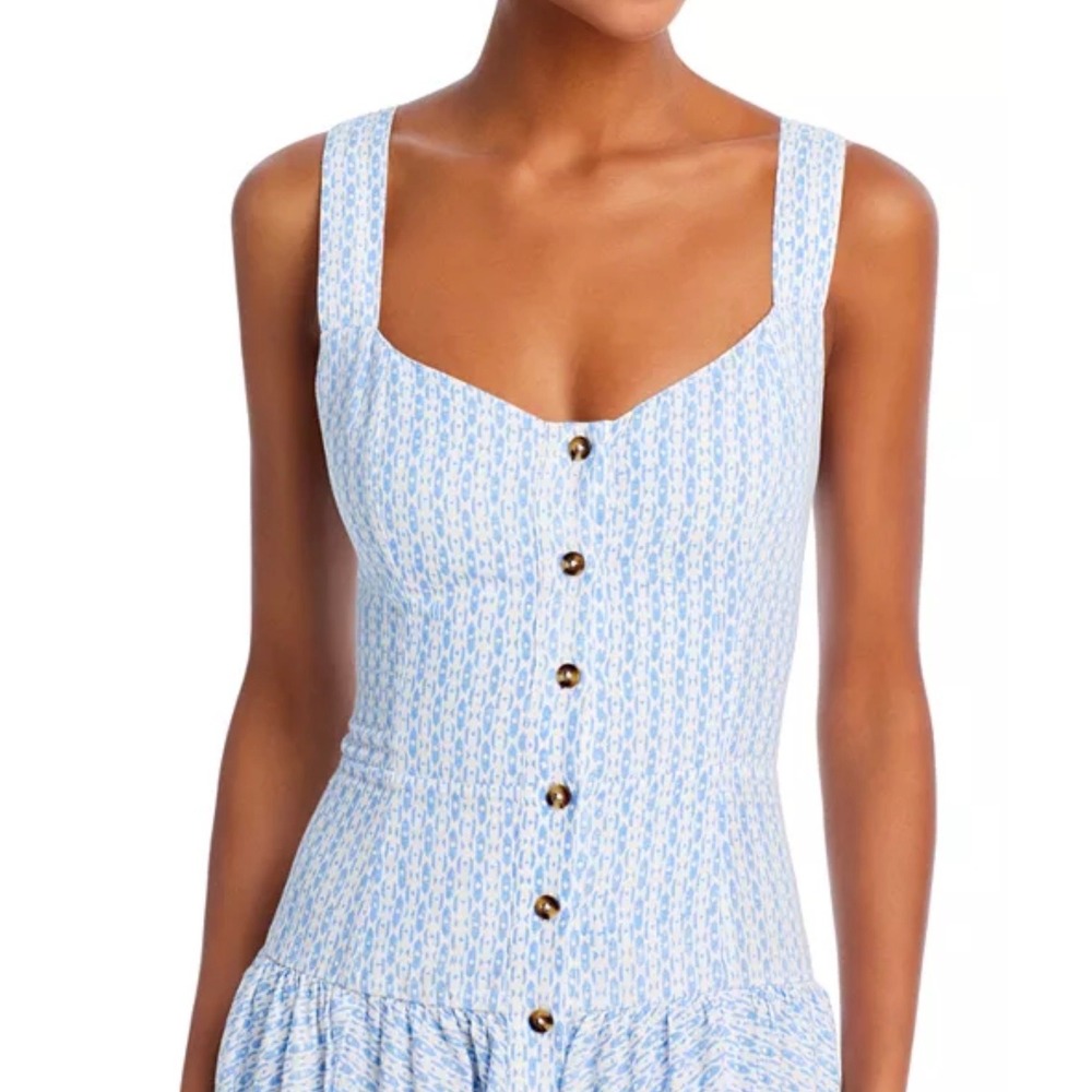 Ciao Lucia Azure Blue White Cotton Button Front Cross Back Midi Dress Small - Picture 5 of 15
